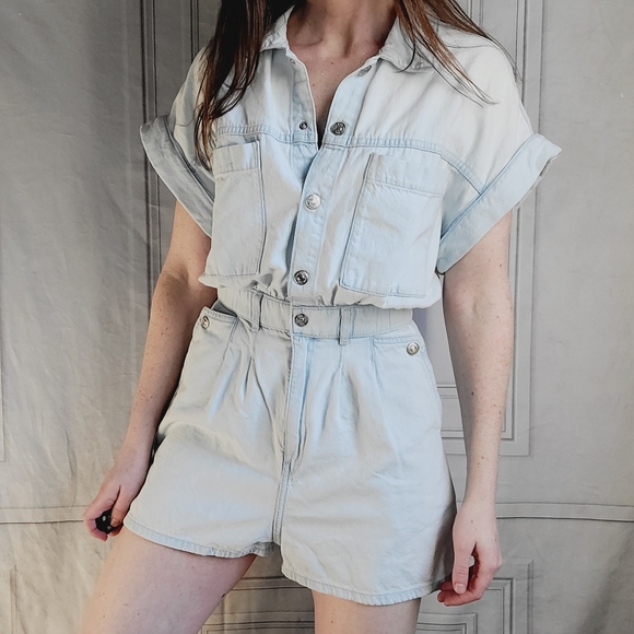 Zara Denim Button Utilitarian Romper - Picture 2 of 9